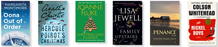 Row 2: Oona Out of Order | Hercule Poirot's Christmas | Christmas Cake Murder | The Family Upstairs | Penance | The Nickel Boys